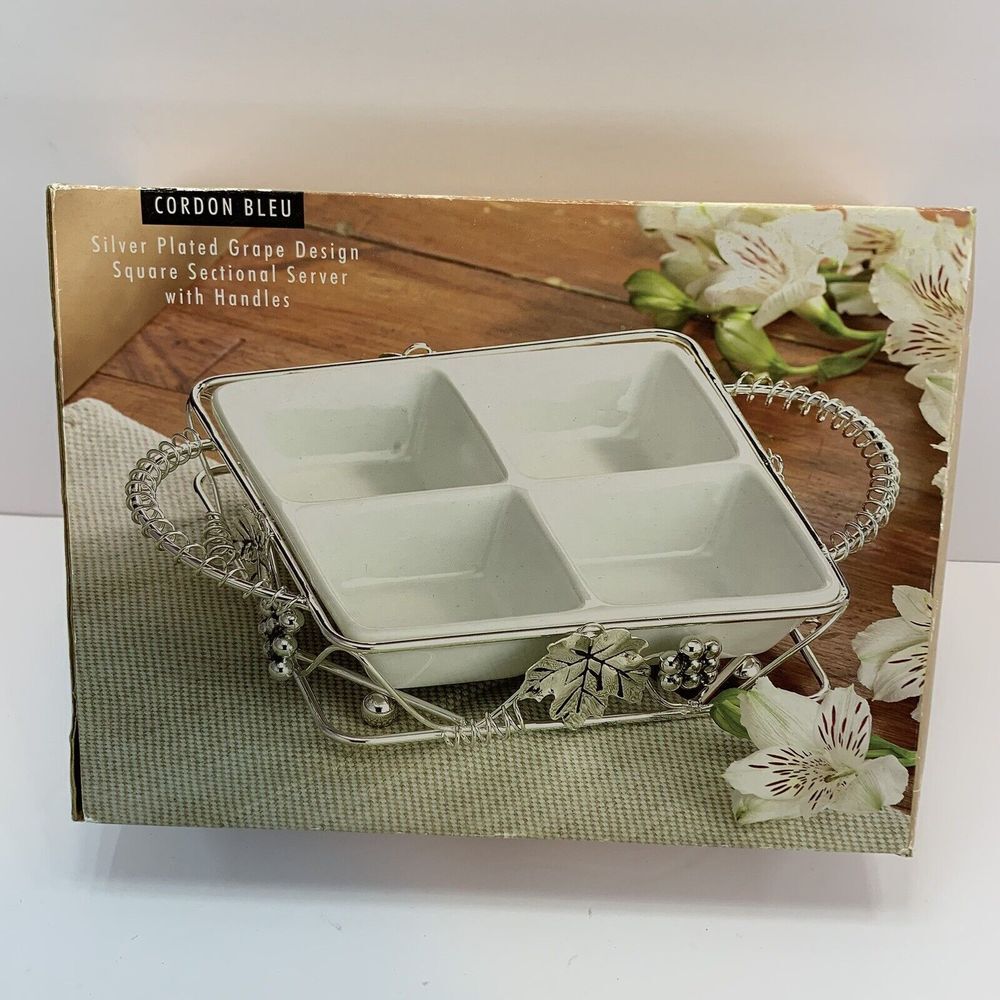 Cordon Bleu Silver Plated Grape Square Sectional Server  W/Handles New‎ Open Box